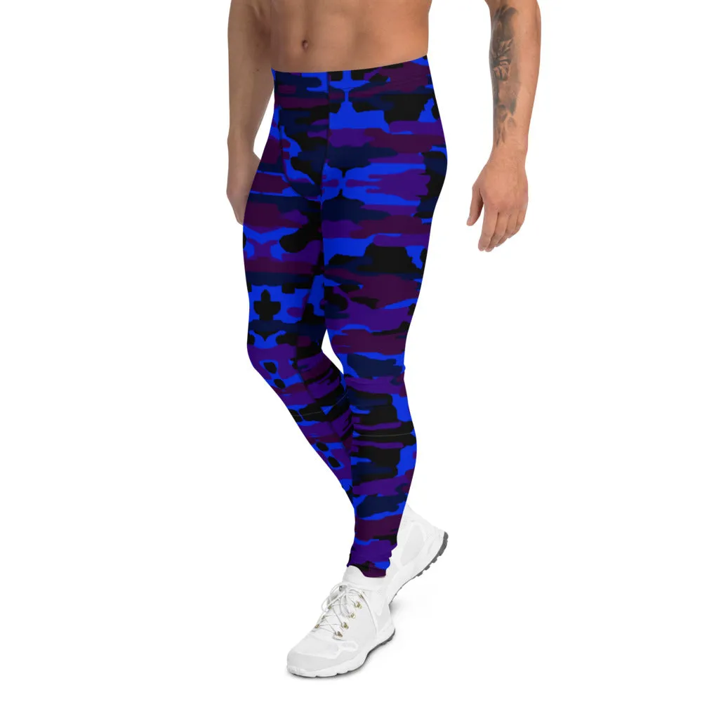 Purple Camo Men's Leggings, Camouflage Military Army Print Meggings-Made in USA/EU/MX