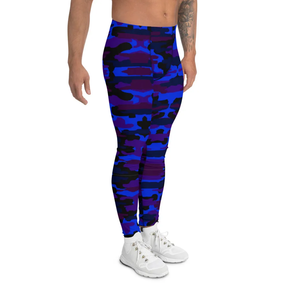 Purple Camo Men's Leggings, Camouflage Military Army Print Meggings-Made in USA/EU/MX