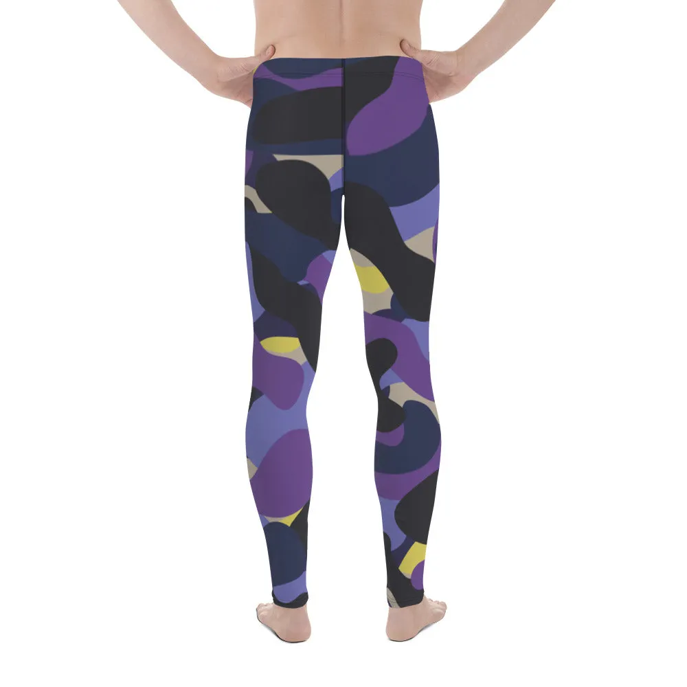 Purple Yellow Camo Men's Leggings, Purple Yellow Camouflaged Military Print Best Designer Men's Leggings - Made in USA/EU/MX