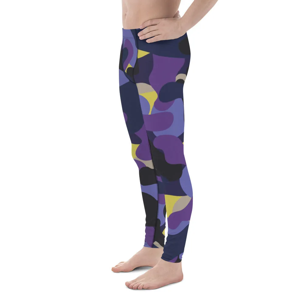 Purple Yellow Camo Men's Leggings, Purple Yellow Camouflaged Military Print Best Designer Men's Leggings - Made in USA/EU/MX