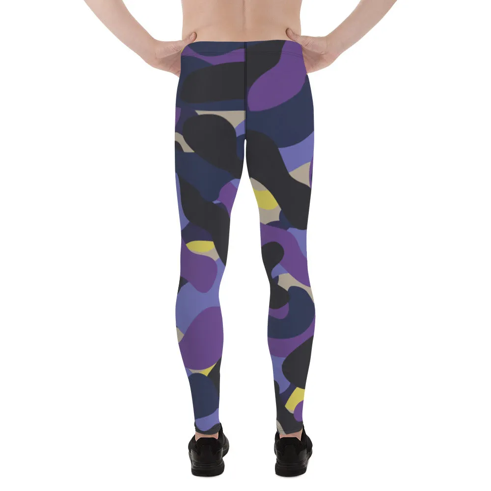 Purple Yellow Camo Men's Leggings, Purple Yellow Camouflaged Military Print Best Designer Men's Leggings - Made in USA/EU/MX