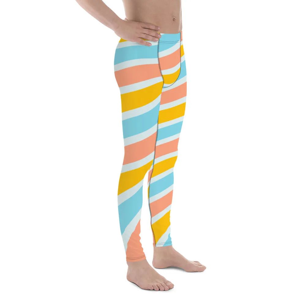 Rainbow Swirl Best Men's Leggings, Rainbow Striped Meggings Compression Tights-Made in USA/MX/EU