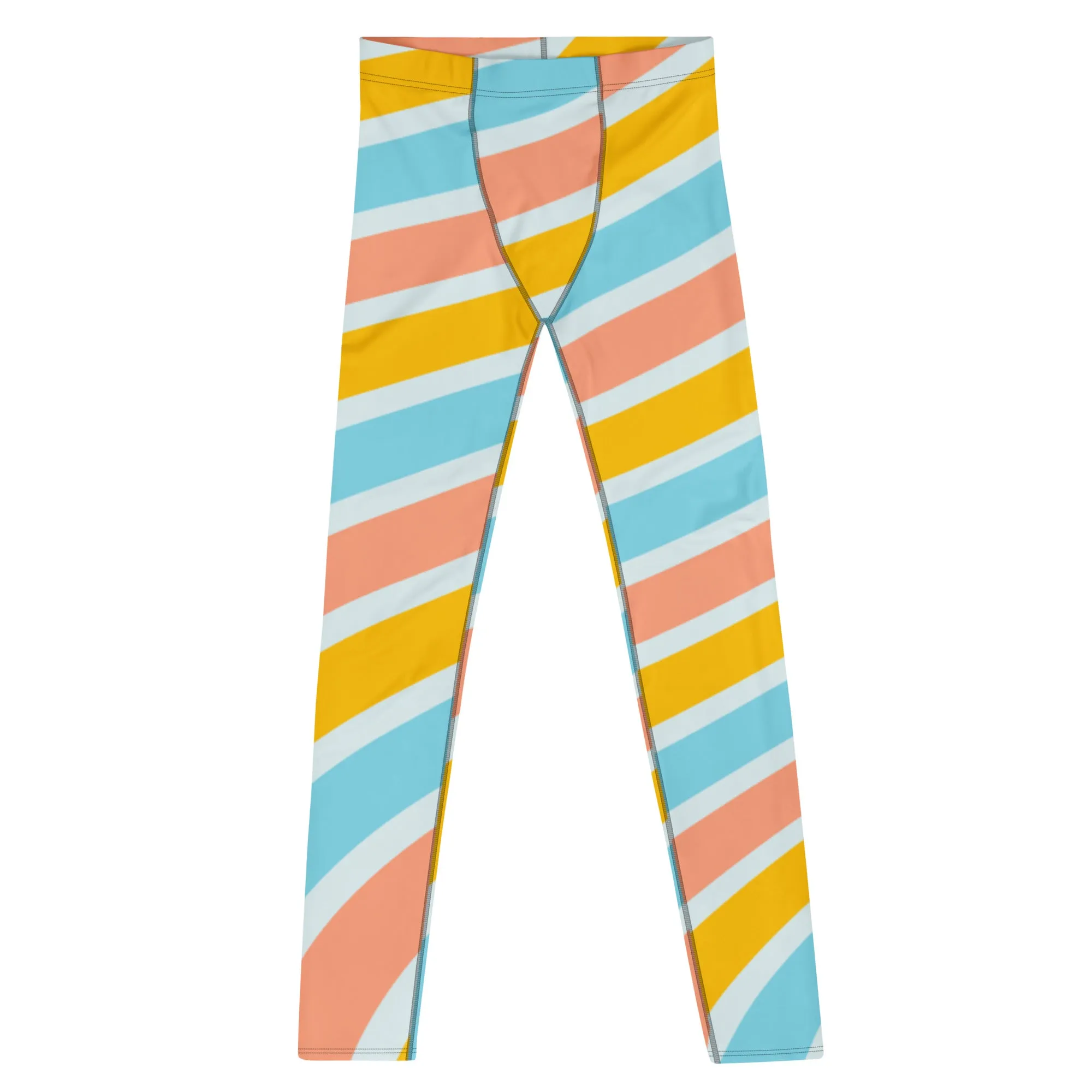 Rainbow Swirl Best Men's Leggings, Rainbow Striped Meggings Compression Tights-Made in USA/MX/EU