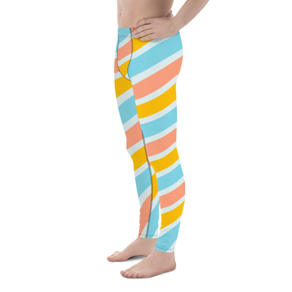 Rainbow Swirl Best Men's Leggings, Rainbow Striped Meggings Compression Tights-Made in USA/MX/EU