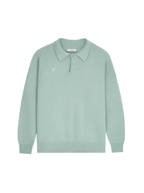 Recycled Cashmere Polo Sweater—eucalyptus blue