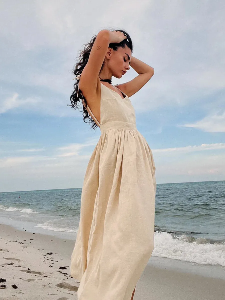 Sexy Backless Beach Dress For Women V Neck Splice Folds Long Dresses Womens Party Elegant Bandage Maxi Sundress Female