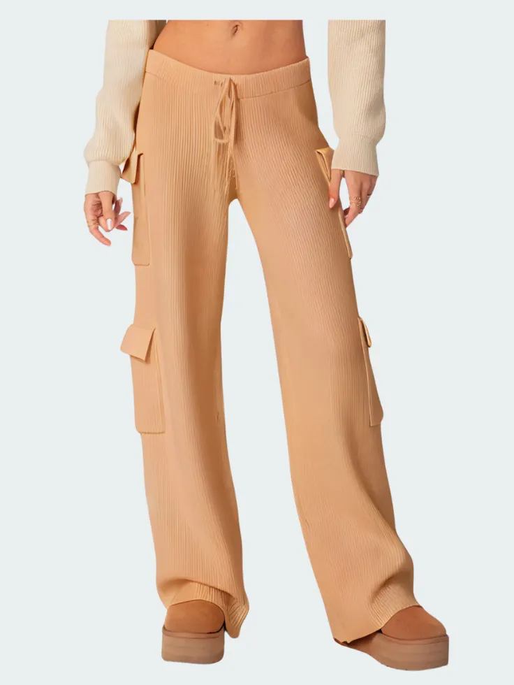 SGW - Beige Double Pocket Wide Leg Cargo Trouser