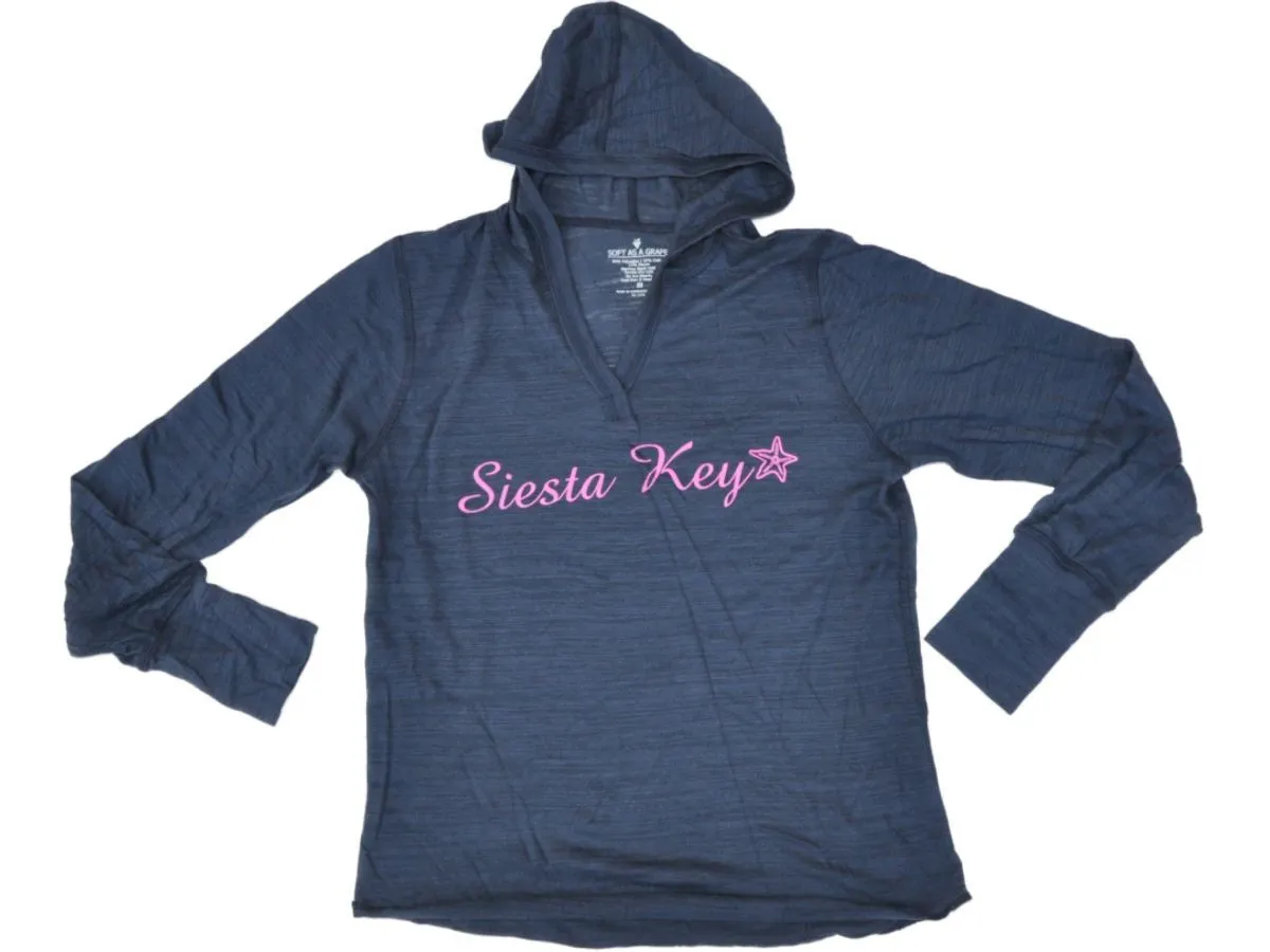 Siesta Key, Florida SAAG Women Navy Tri-Blend Long Sleeve Hooded T-Shirt