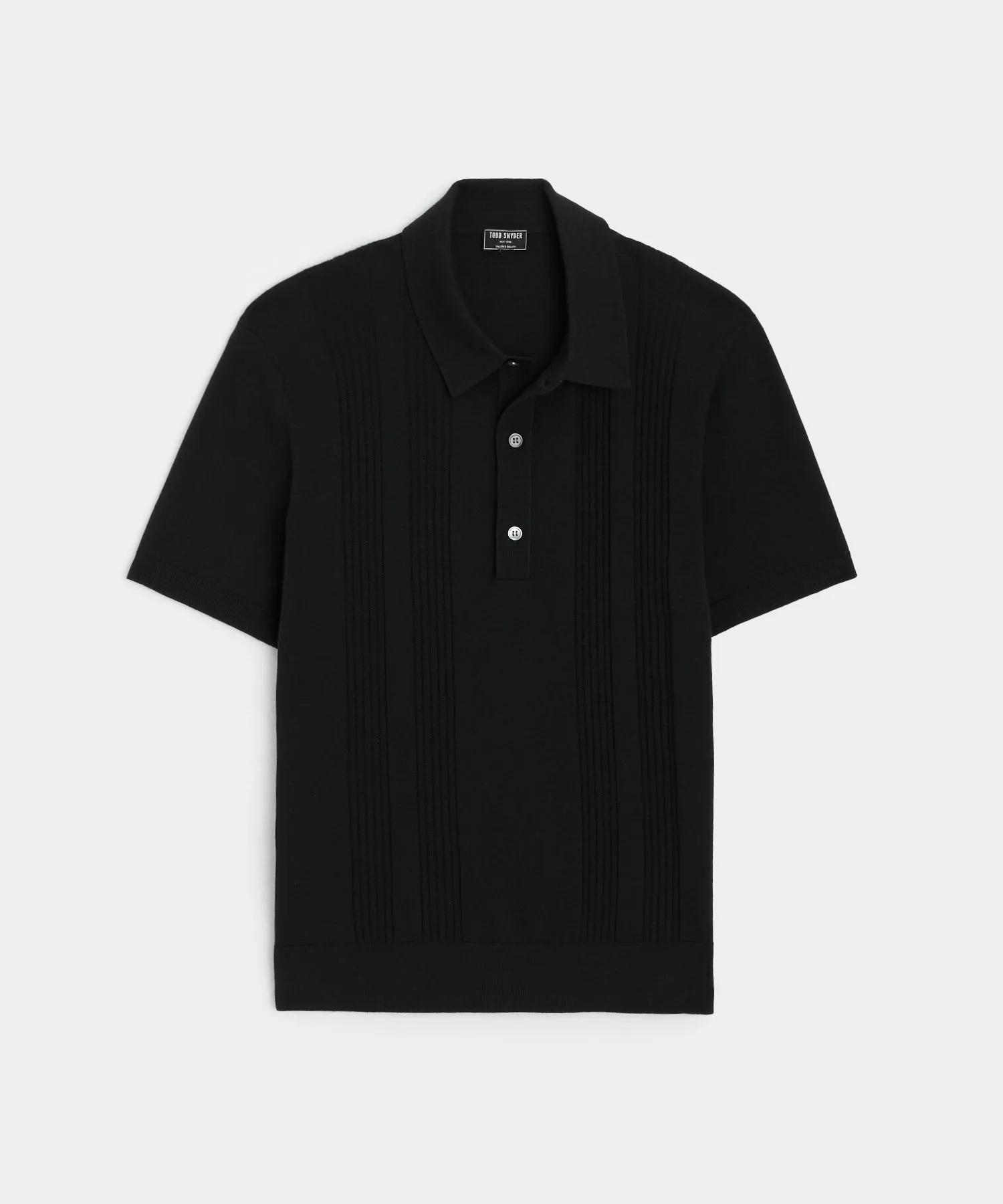 Silk Cotton Ribbed Polo in Black