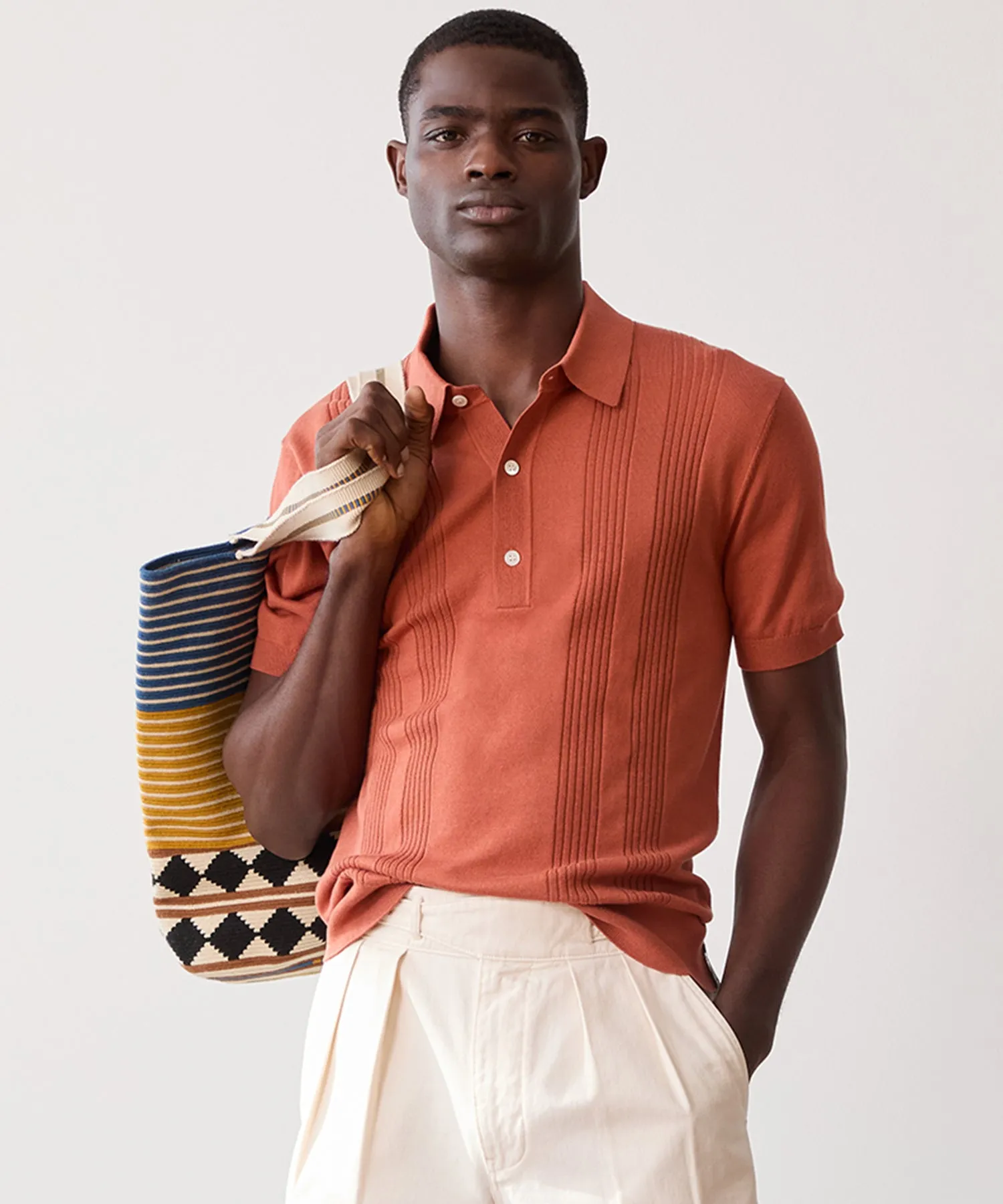 Silk Cotton Ribbed Polo in Copper Clay