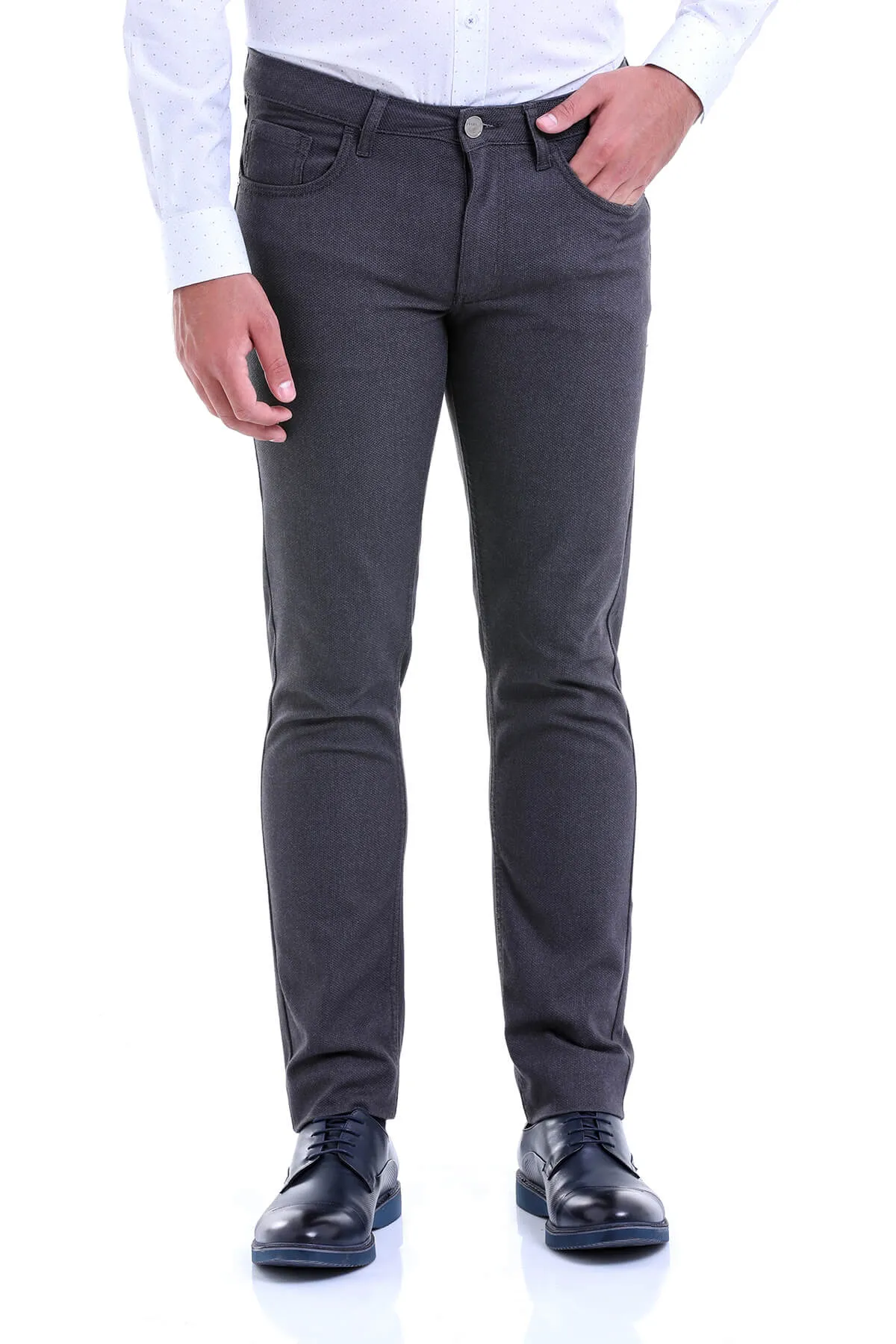 Slim Fit Gray Low Waist Cotton Casual Pants