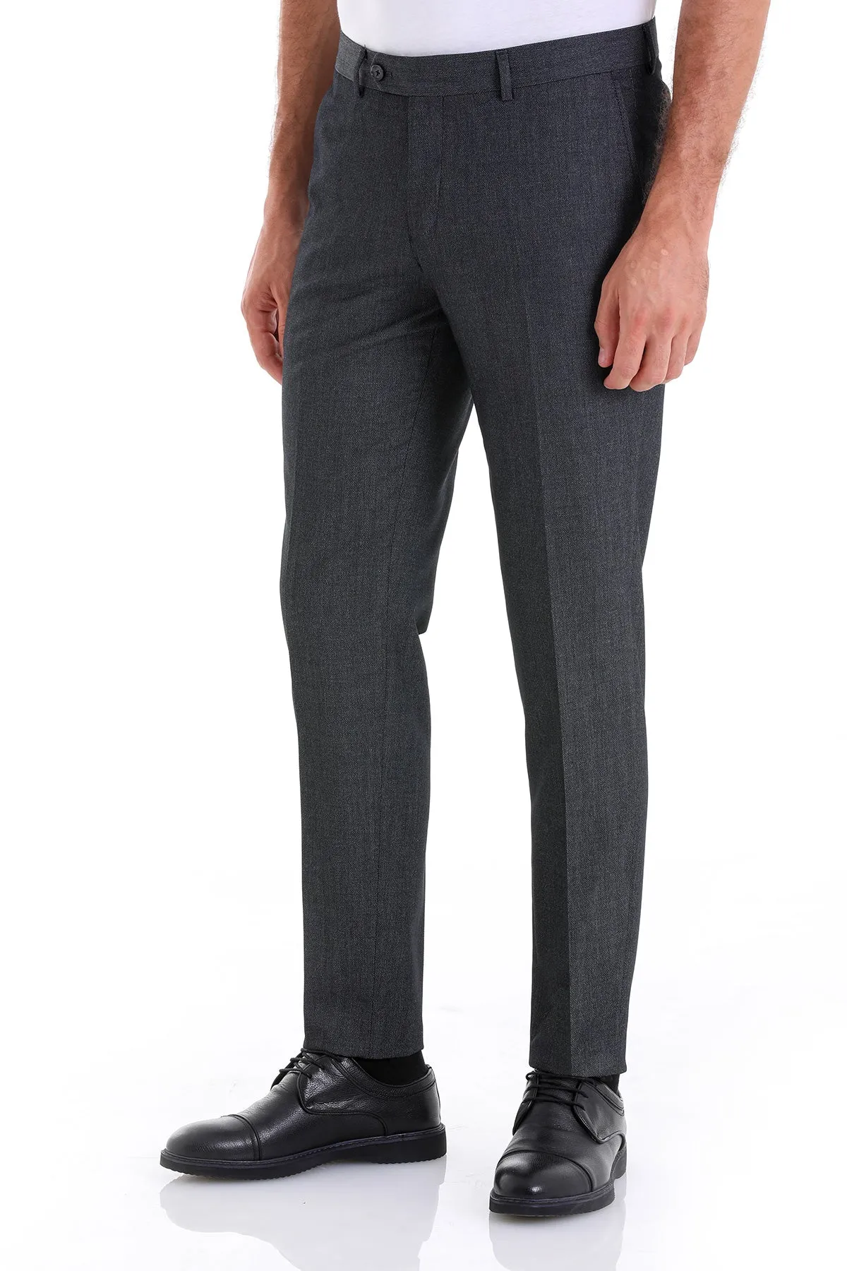 Slim Fit Textured Black Side Pocket Low Waist Dress Pants