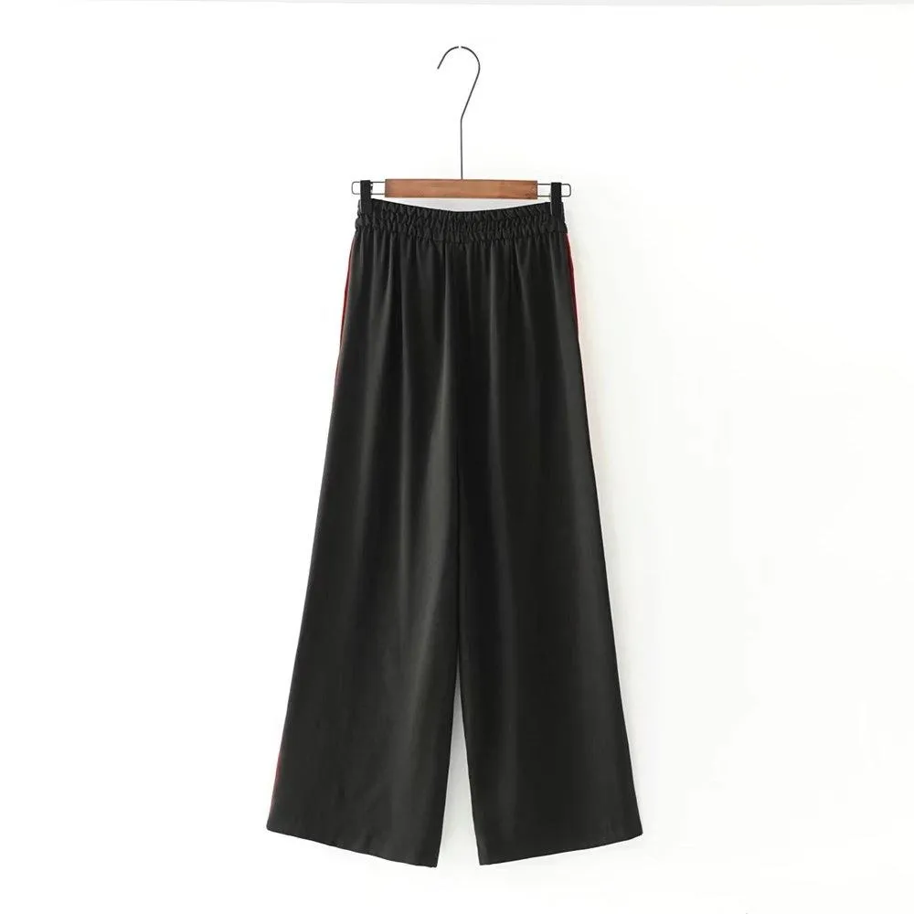 Spliced Side Stripe High Waist Loose Pants