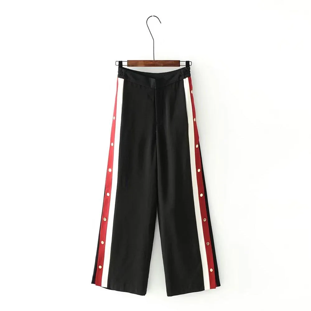 Spliced Side Stripe High Waist Loose Pants