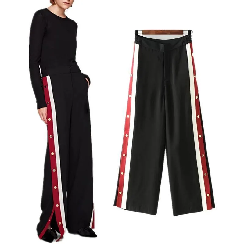 Spliced Side Stripe High Waist Loose Pants