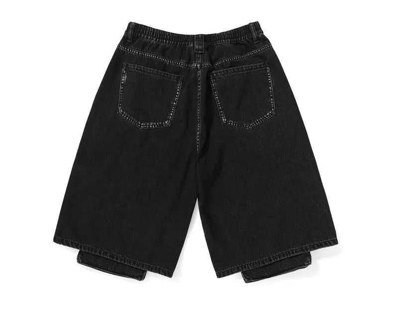 Streetwear Safari Style Black Straight Denim Shorts