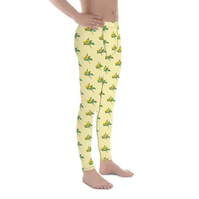 Sunflower Floral Men's Leggings, Yellow Floral Print Compression Running Tights For Men - Made in USA/EU