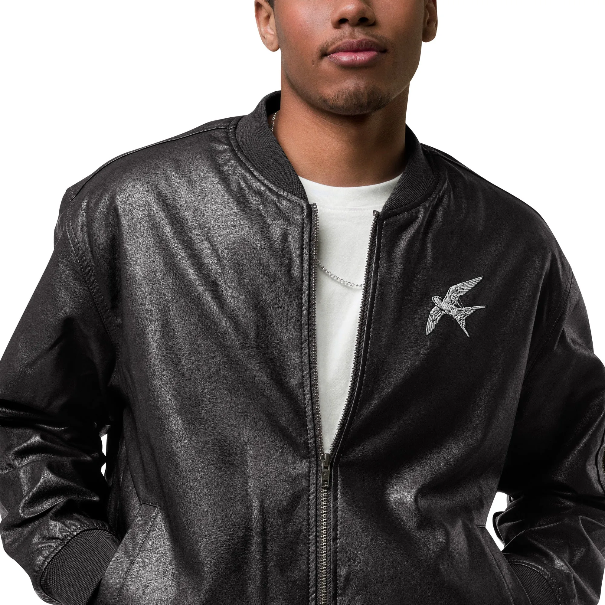 Swallow | unisex faux leather bomber jacket