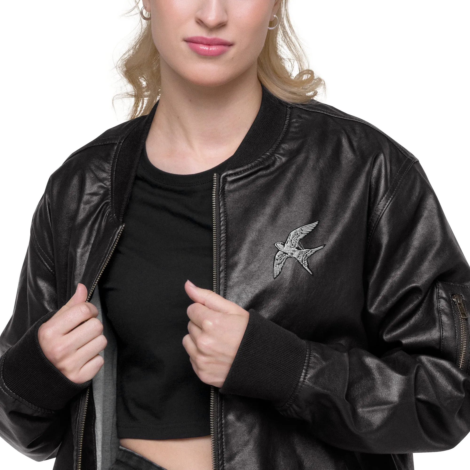 Swallow | unisex faux leather bomber jacket