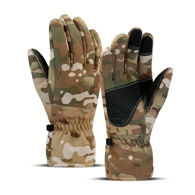 Thermal Camouflage Full Finger Gloves Plus - Water-Resistant, Touch Screen, Windproof, Warm, and Non-Slip for Autumn and Winter Outdoor Activities - Polyester, Printing Craftsmanship, Weekend Casual Basics