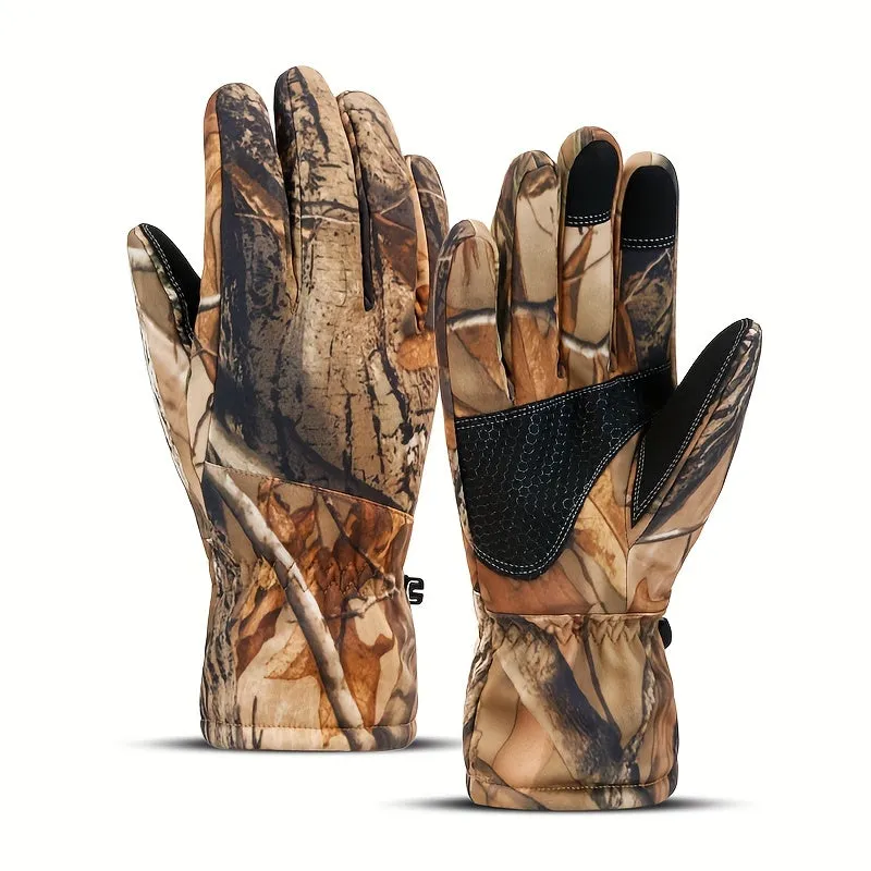 Thermal Camouflage Full Finger Gloves Plus - Water-Resistant, Touch Screen, Windproof, Warm, and Non-Slip for Autumn and Winter Outdoor Activities - Polyester, Printing Craftsmanship, Weekend Casual Basics