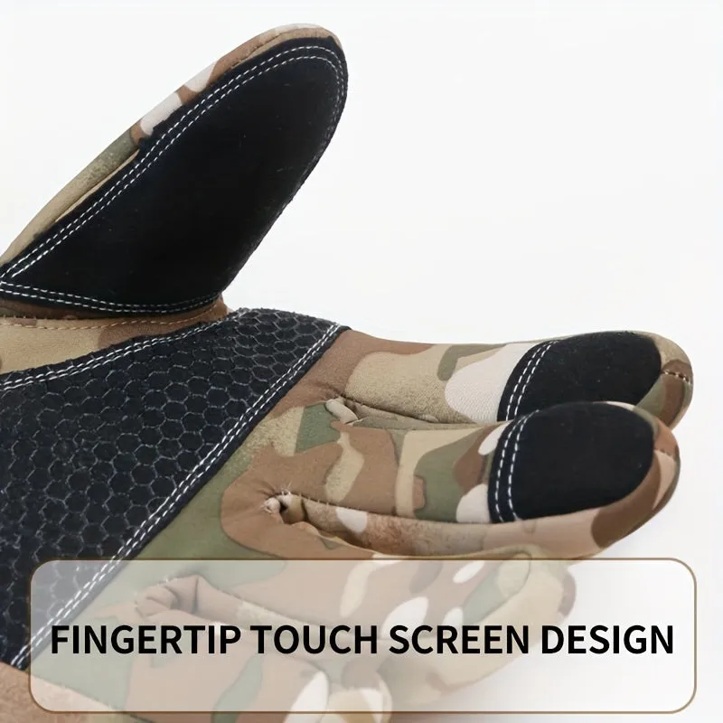 Thermal Camouflage Full Finger Gloves Plus - Water-Resistant, Touch Screen, Windproof, Warm, and Non-Slip for Autumn and Winter Outdoor Activities - Polyester, Printing Craftsmanship, Weekend Casual Basics