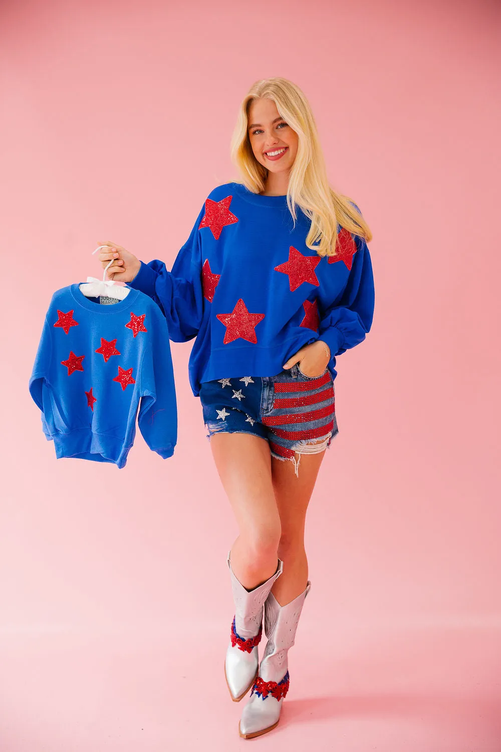 USA SEQUIN STARS ROYAL PULLOVER