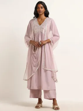 Vark Lilac Fit and Flare Kurta, Pants and Dupatta Set