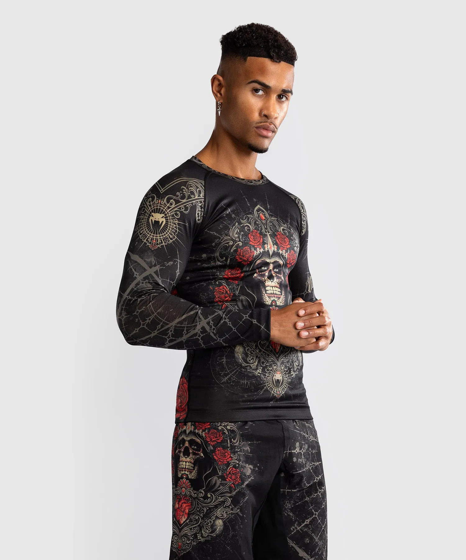 Venum Santa Muerte 5.0 Men’s Long Sleeve Rashguard - Deep Black/Gold