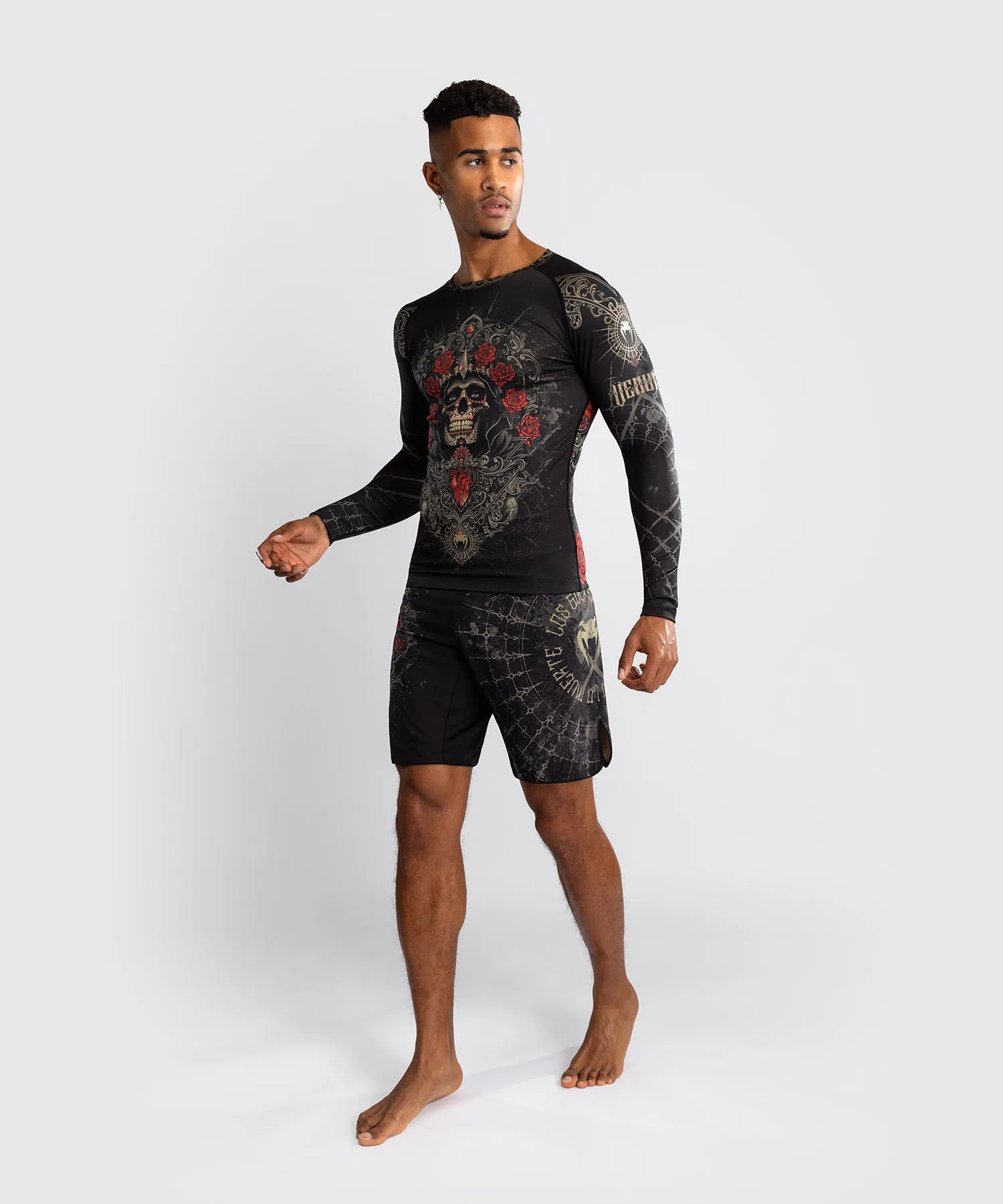 Venum Santa Muerte 5.0 Men’s Long Sleeve Rashguard - Deep Black/Gold