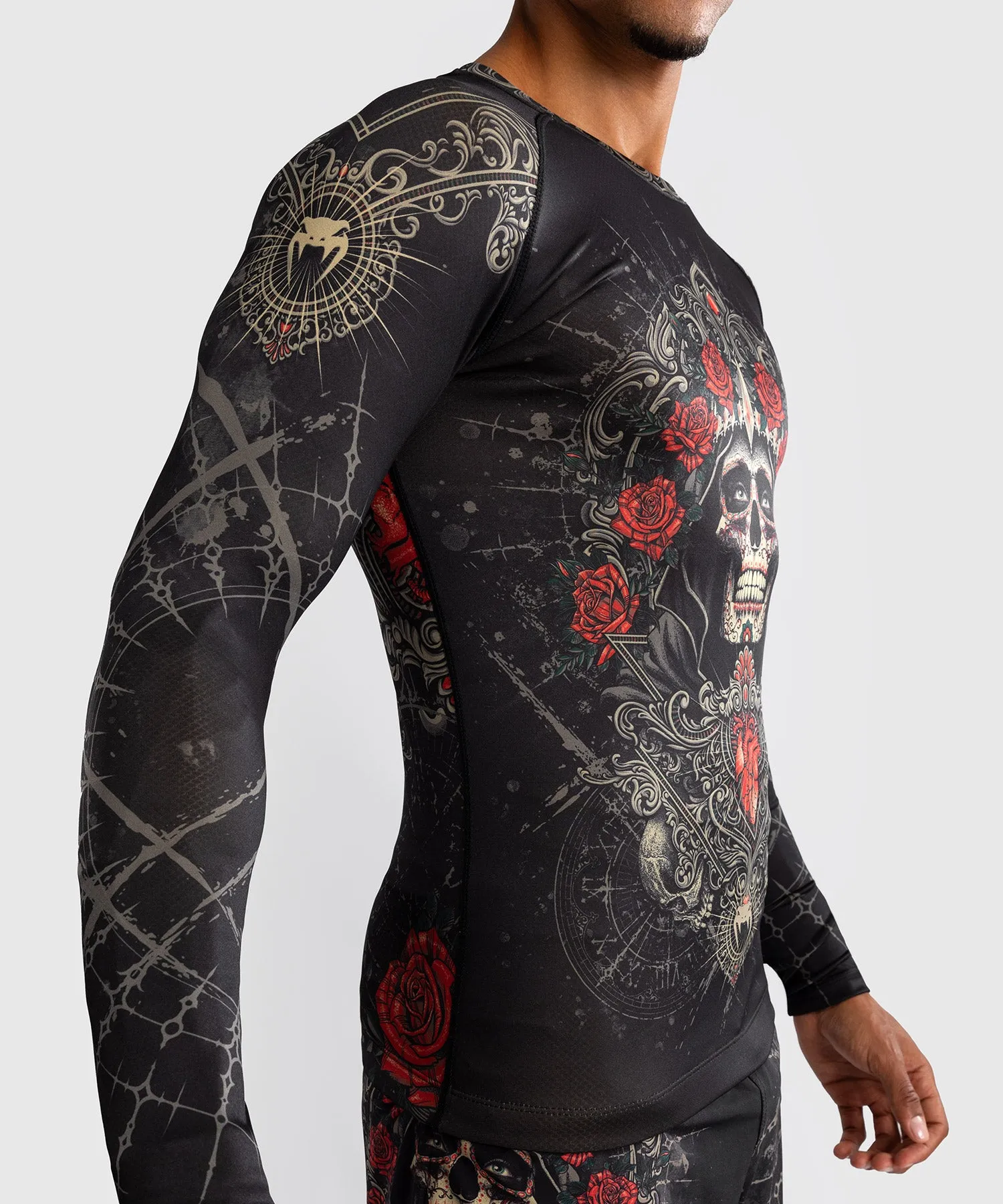 Venum Santa Muerte 5.0 Men’s Long Sleeve Rashguard - Deep Black/Gold