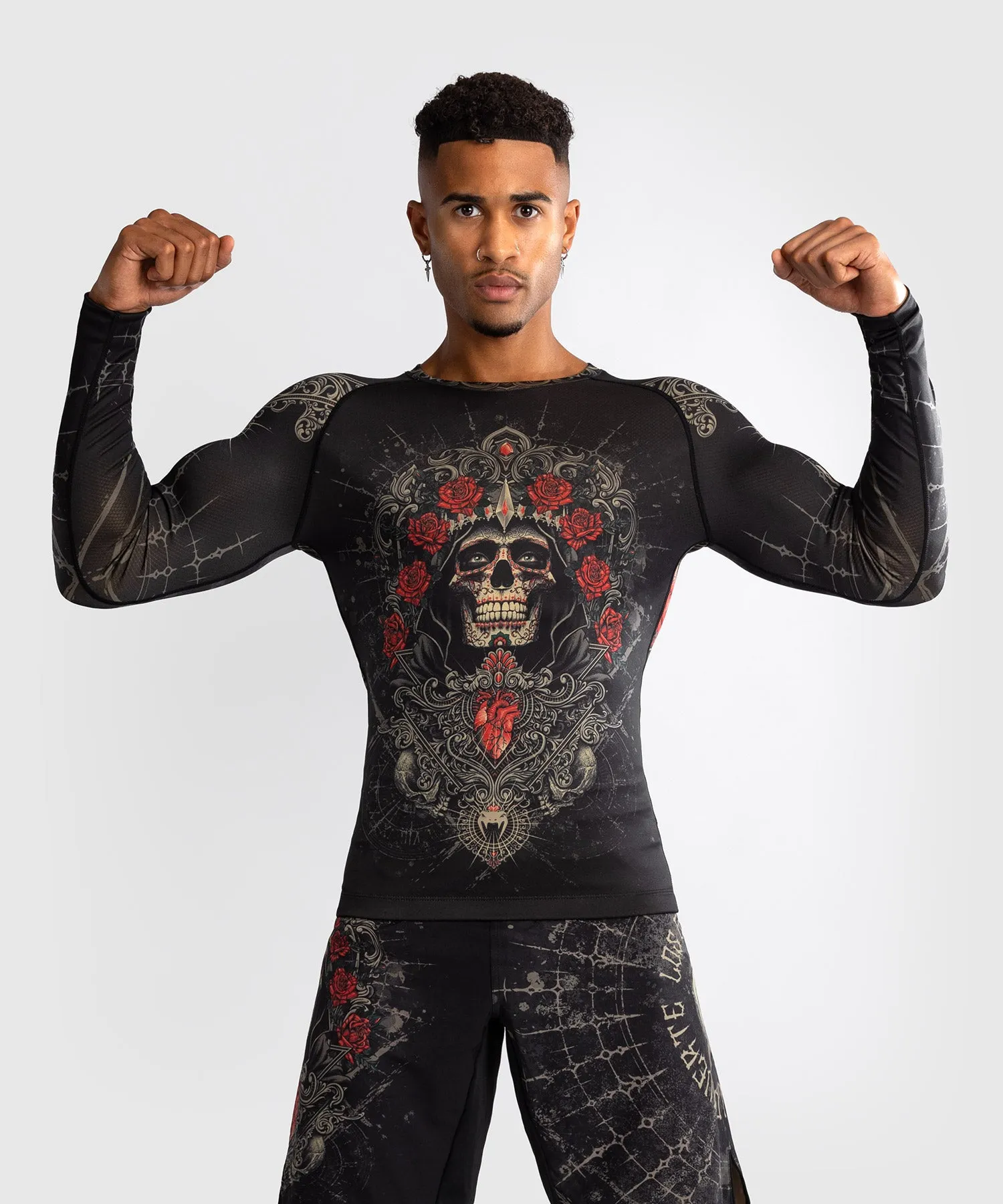 Venum Santa Muerte 5.0 Men’s Long Sleeve Rashguard - Deep Black/Gold