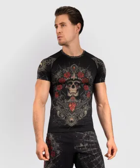 Venum Santa Muerte 5.0 Men’s Short Sleeve Rashguard - Deep Black/Gold