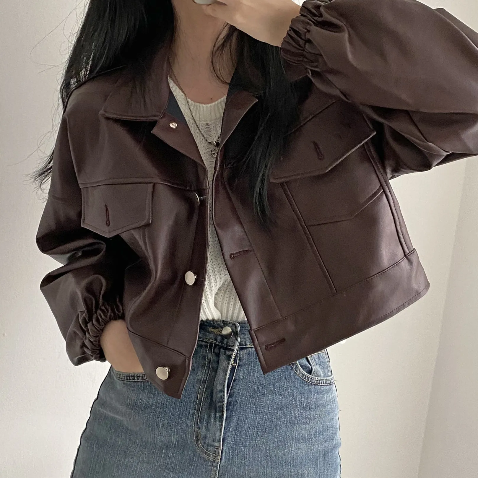 Versatile Short Jacket Leather For Women warm leather jacket