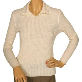 Vintage 1970s Courreges Paris Off White Pullover Knit Top Ladies Size S