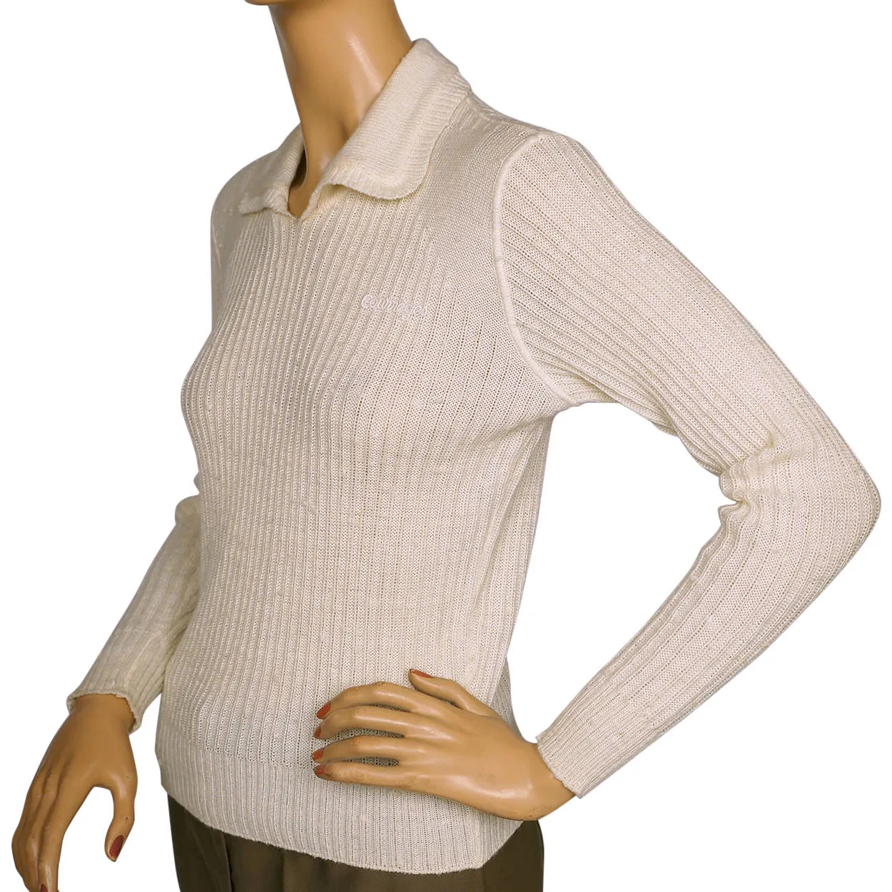 Vintage 1970s Courreges Paris Off White Pullover Knit Top Ladies Size S