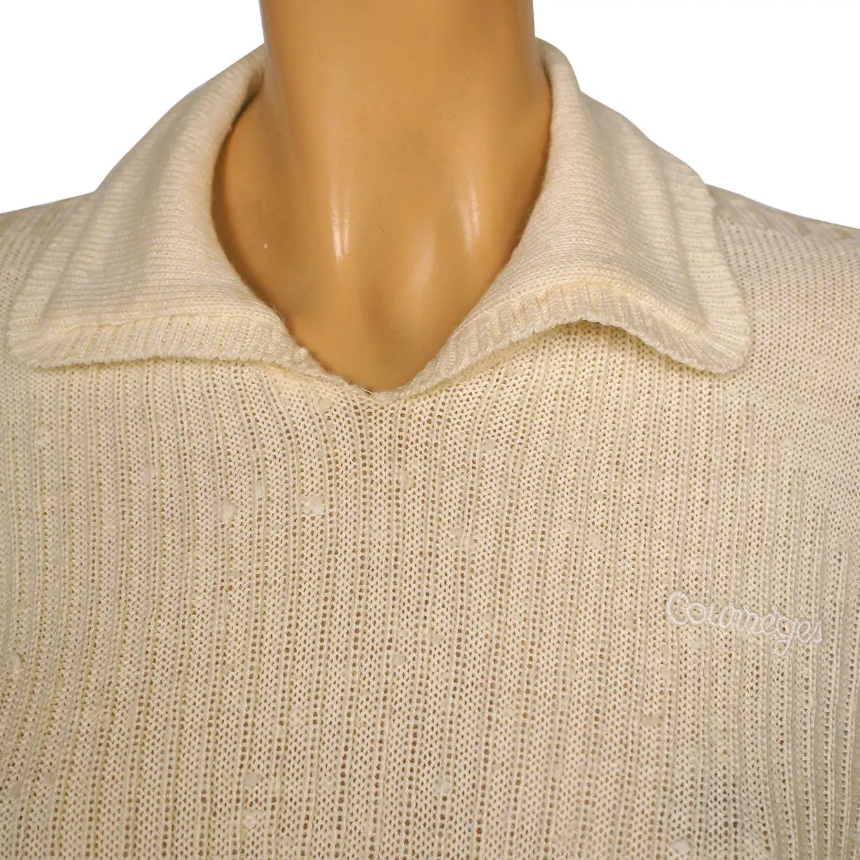 Vintage 1970s Courreges Paris Off White Pullover Knit Top Ladies Size S