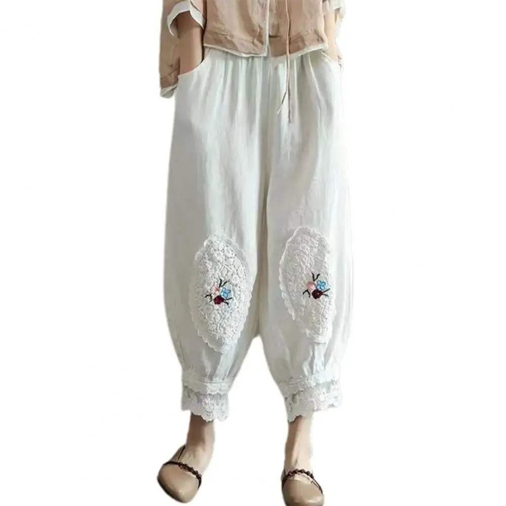 Vintage Boho Cotton Linen Pants for Women Summer Pockets Thin Beach Trousers Woman Casual High Waist Loose Harem Pants