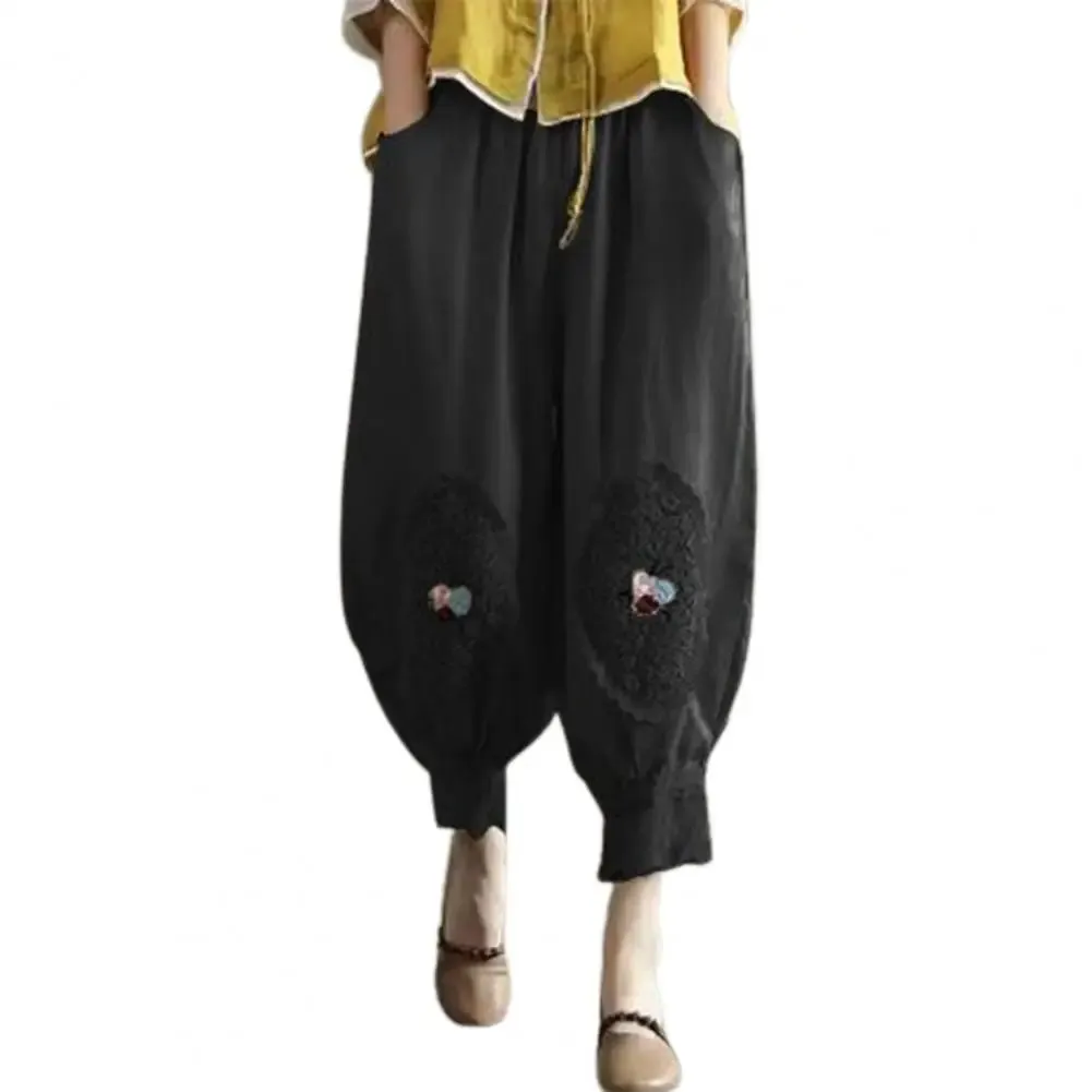 Vintage Boho Cotton Linen Pants for Women Summer Pockets Thin Beach Trousers Woman Casual High Waist Loose Harem Pants