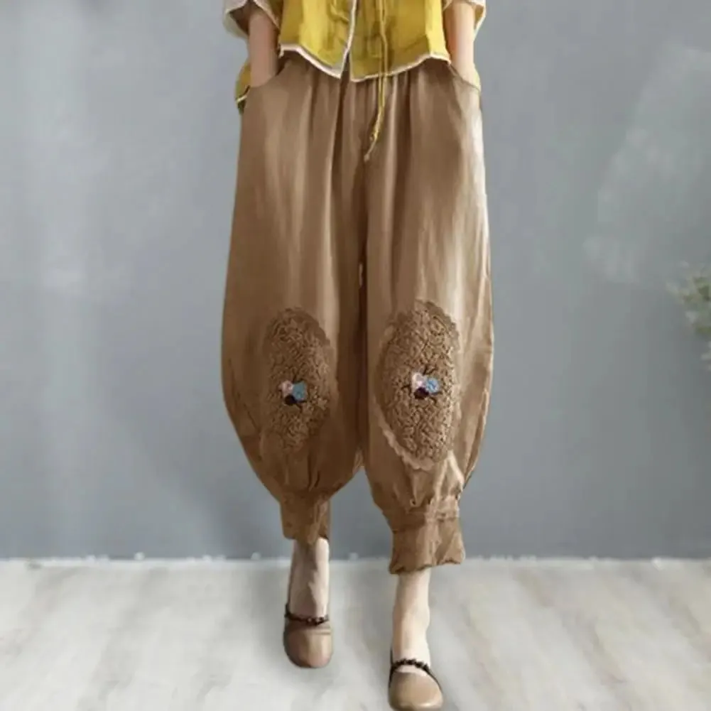 Vintage Boho Cotton Linen Pants for Women Summer Pockets Thin Beach Trousers Woman Casual High Waist Loose Harem Pants