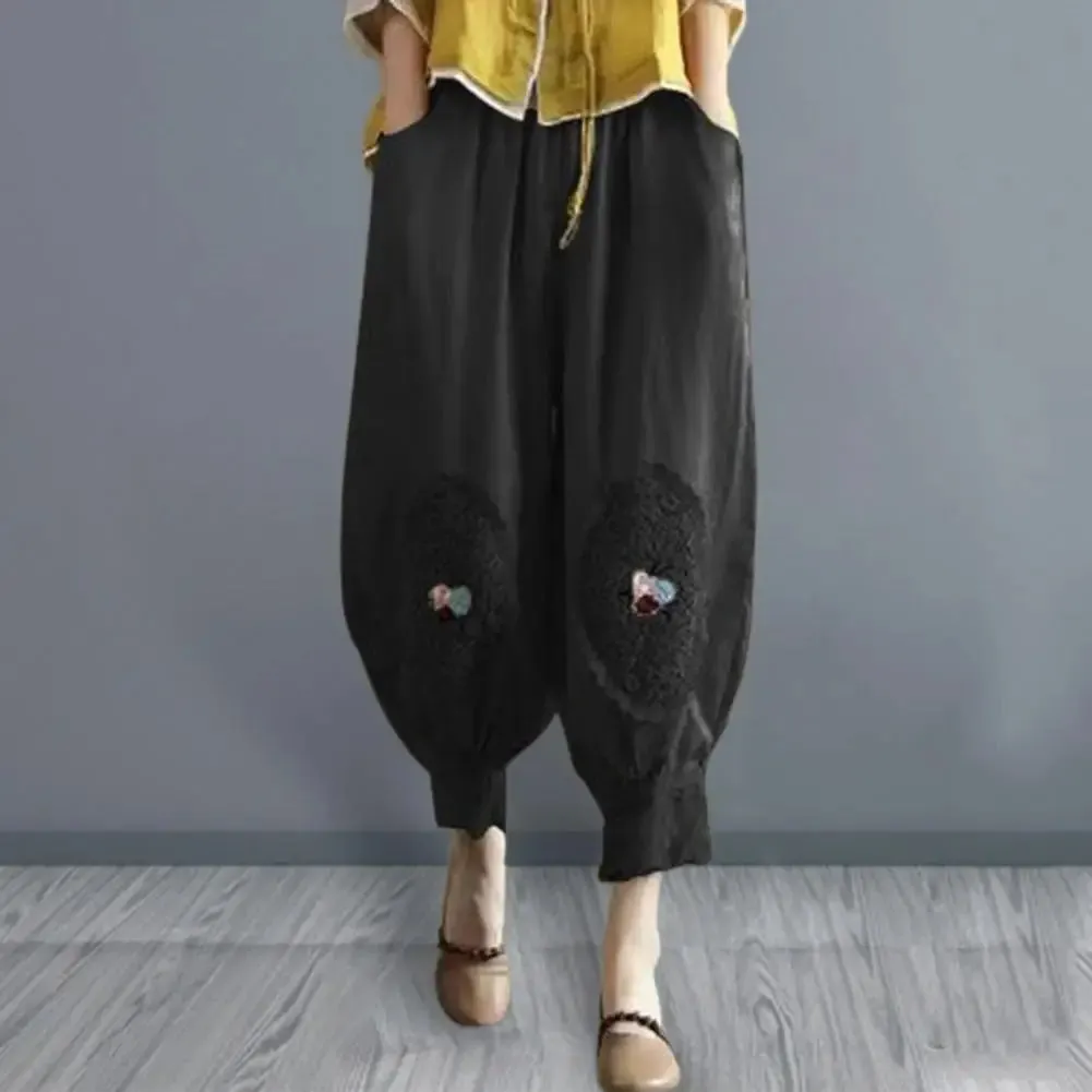 Vintage Boho Cotton Linen Pants for Women Summer Pockets Thin Beach Trousers Woman Casual High Waist Loose Harem Pants