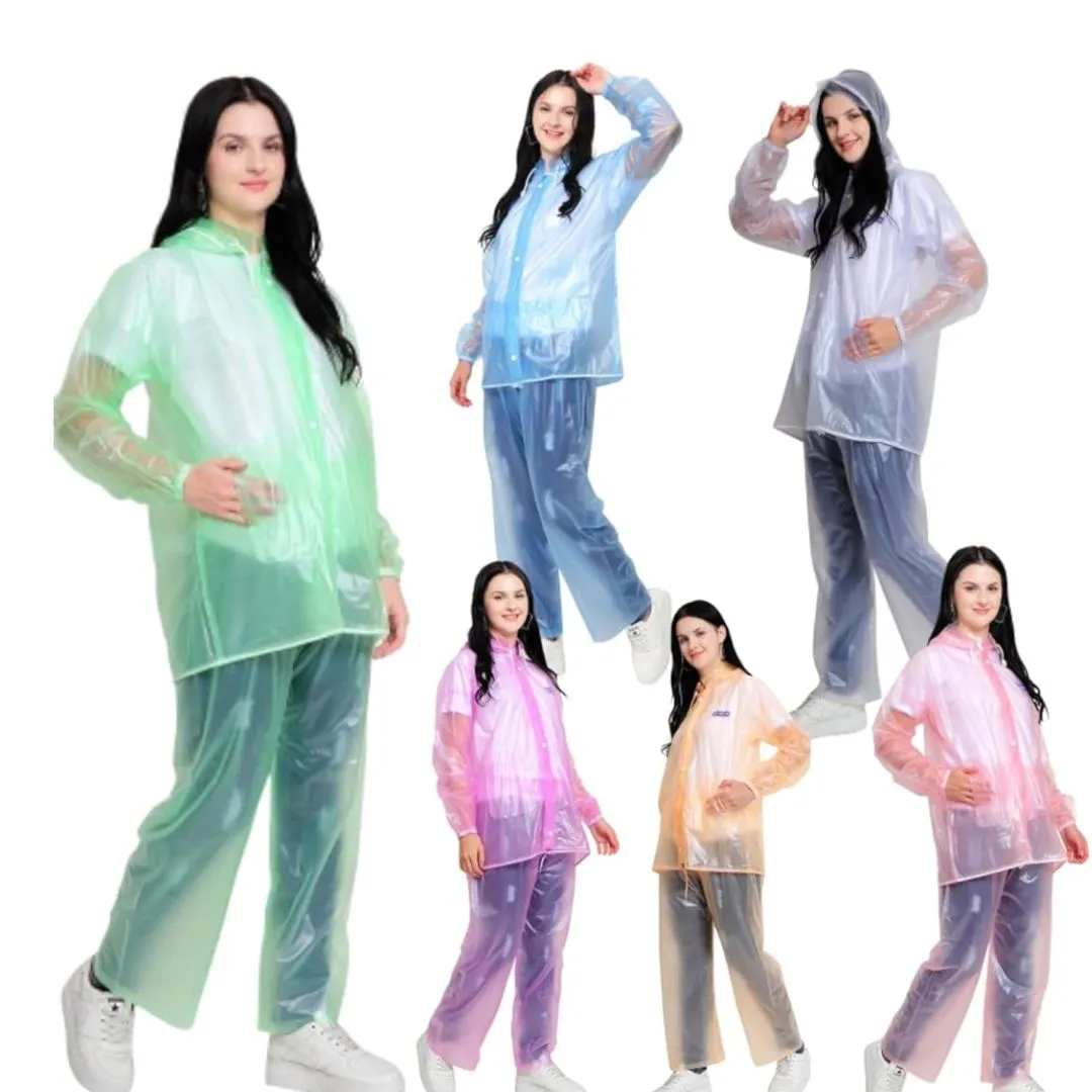 Waterproof PVC Zipper Raincoat With Jacket And Pant For Men and Women (Multicolor, Free Size)