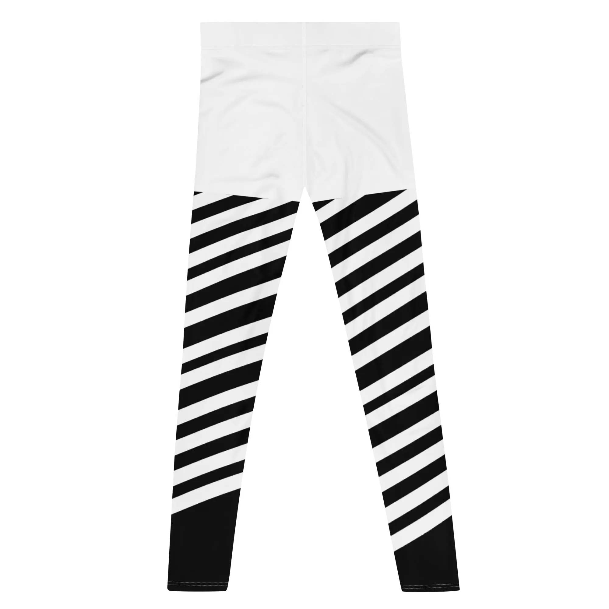 White Stripes Best Meggings, White and Black Diagonally Striped Meggings Compression Tights For Men- Made in USA/EU/MX