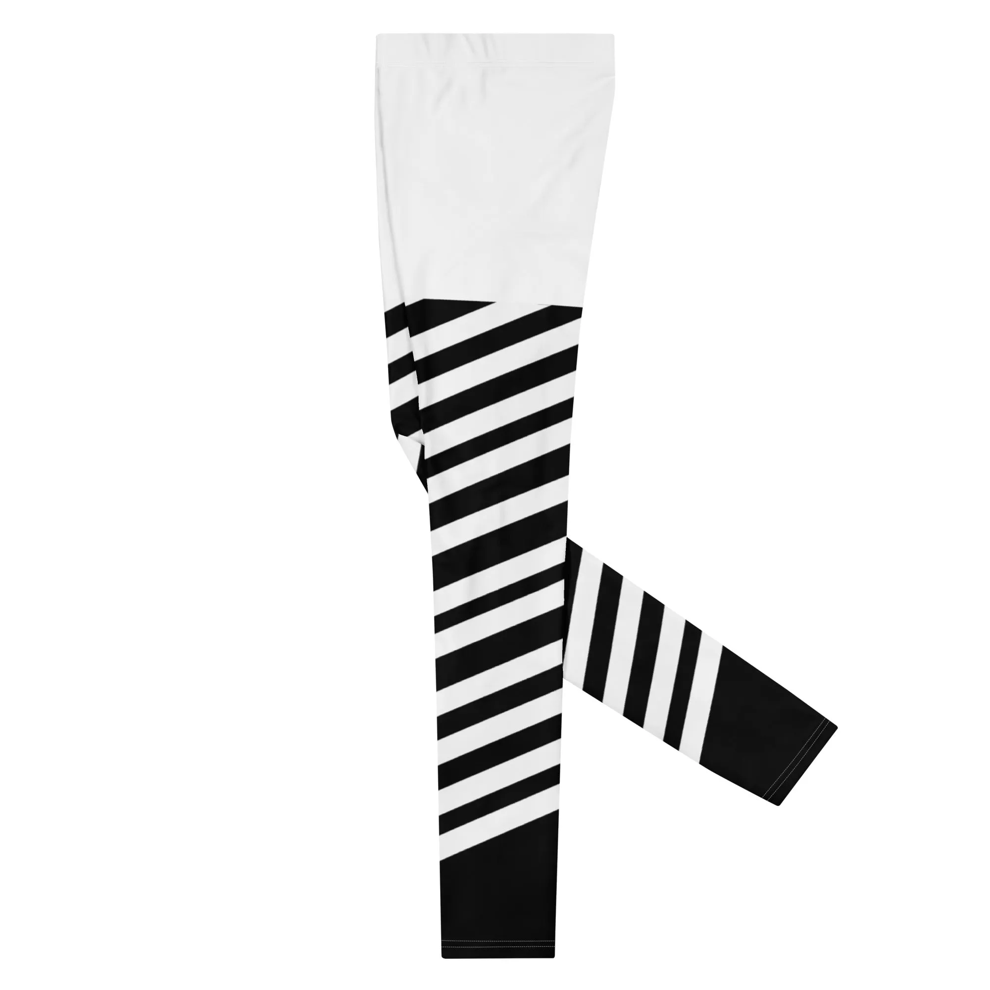 White Stripes Best Meggings, White and Black Diagonally Striped Meggings Compression Tights For Men- Made in USA/EU/MX