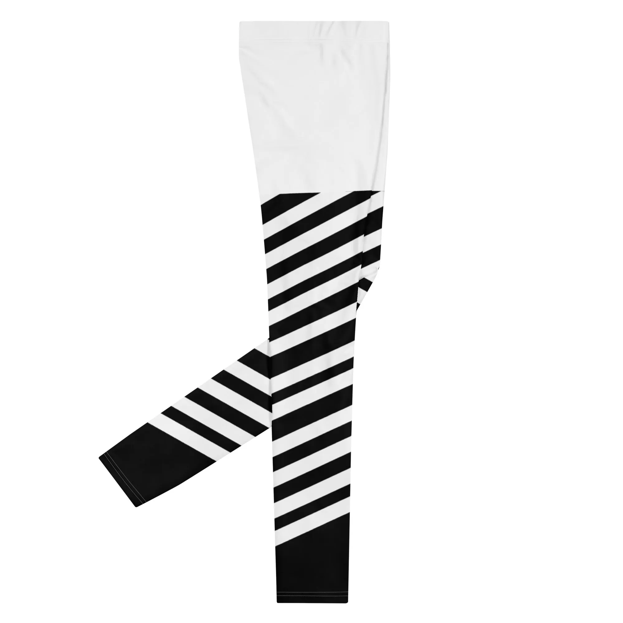 White Stripes Best Meggings, White and Black Diagonally Striped Meggings Compression Tights For Men- Made in USA/EU/MX