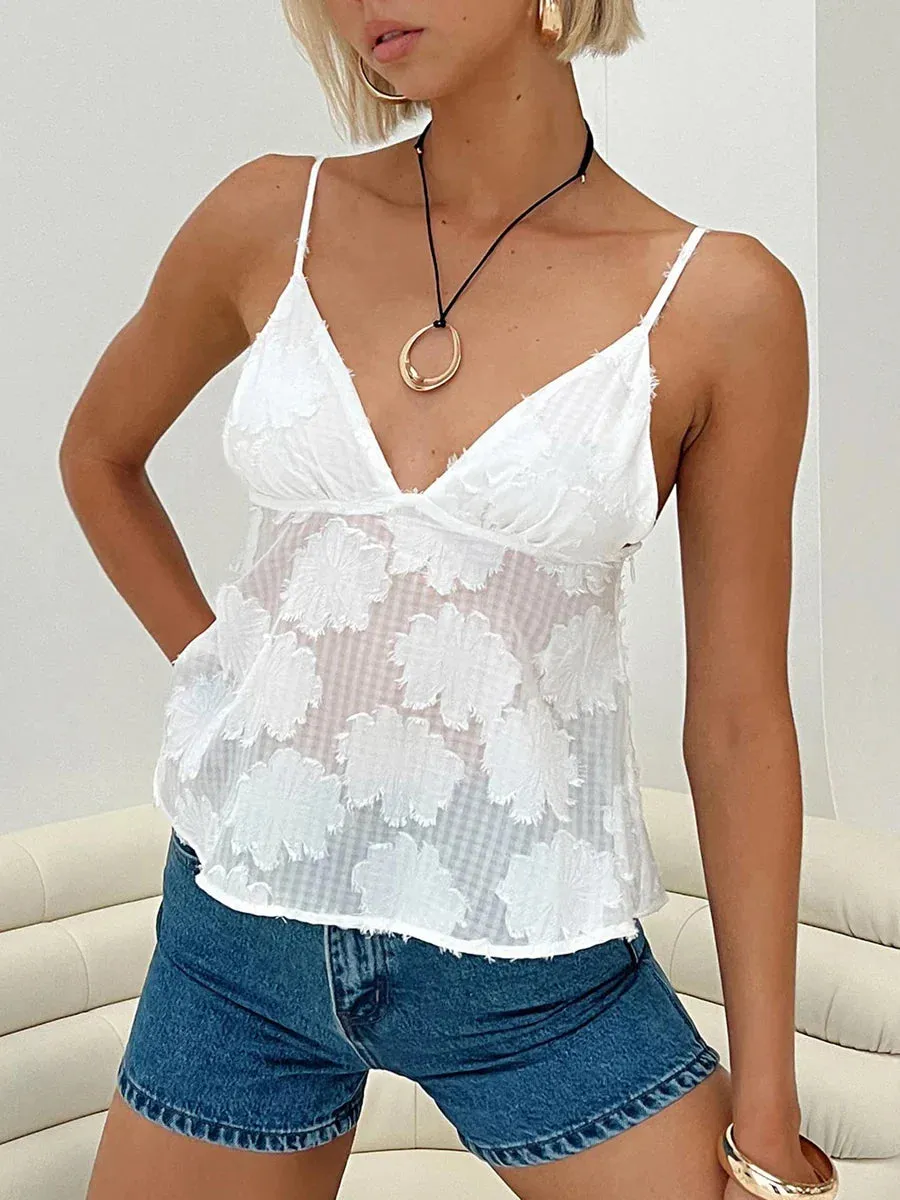 Women Sexy Crop Tops Deep V-neck Mesh See-through Camis Aesthetic Tank Y2k Top