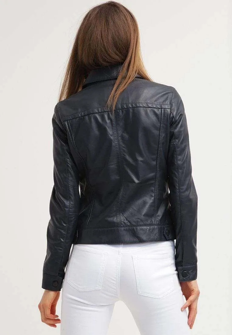 Women's Leather Jacket Black Casual Shirt Lambskin Leather Jacket