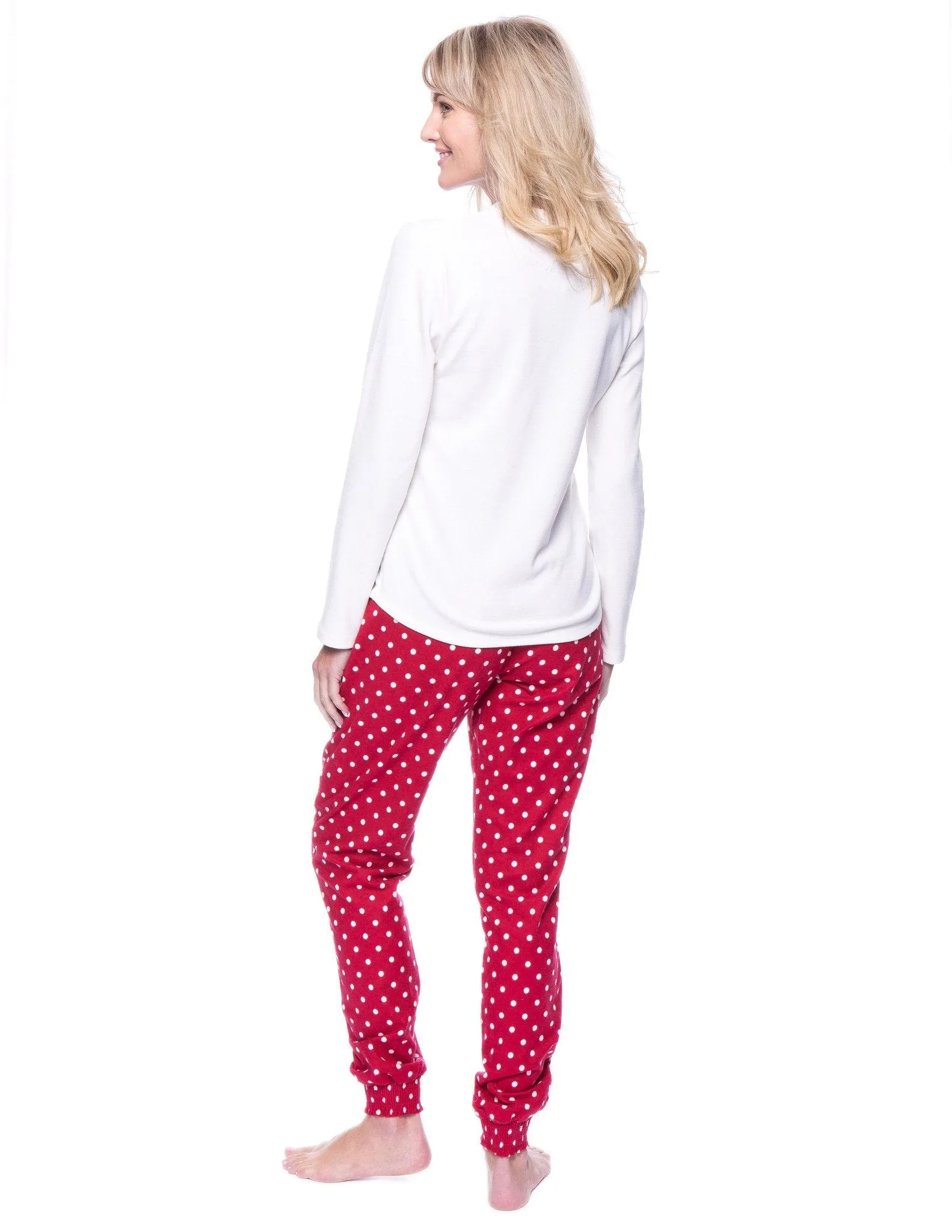 Women's Premium Flannel Jogger Lounge Set - Dots Diva Red