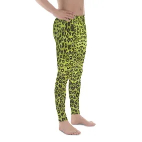 Yellow Leopard Men's Leggings, Animal Print Compression Running Tights-Made in USA/EU