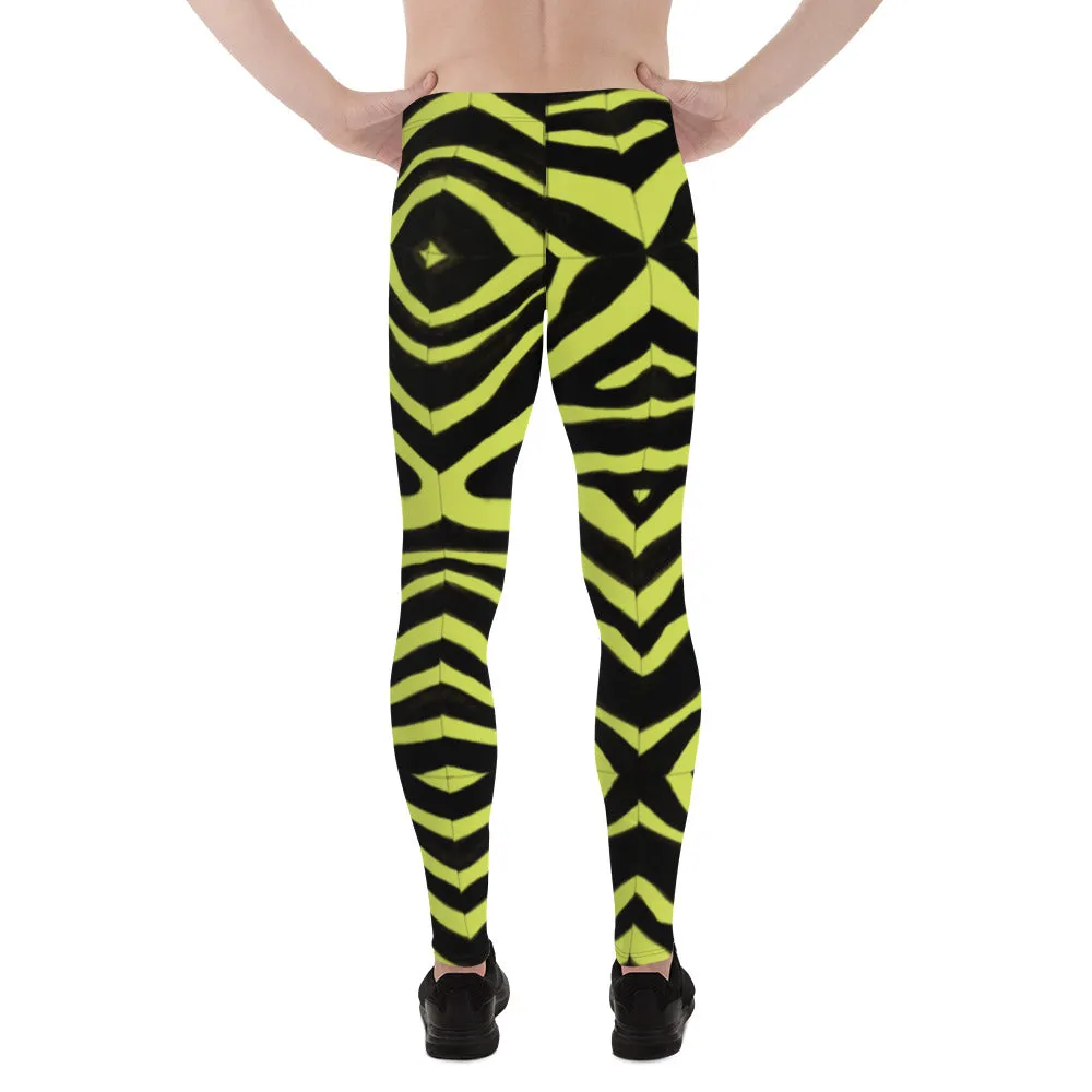 Yellow Zebra Print Men's Leggings, Zebra Striped Animal Print Designer Meggings Compression Tights For Men- Made in USA/EU